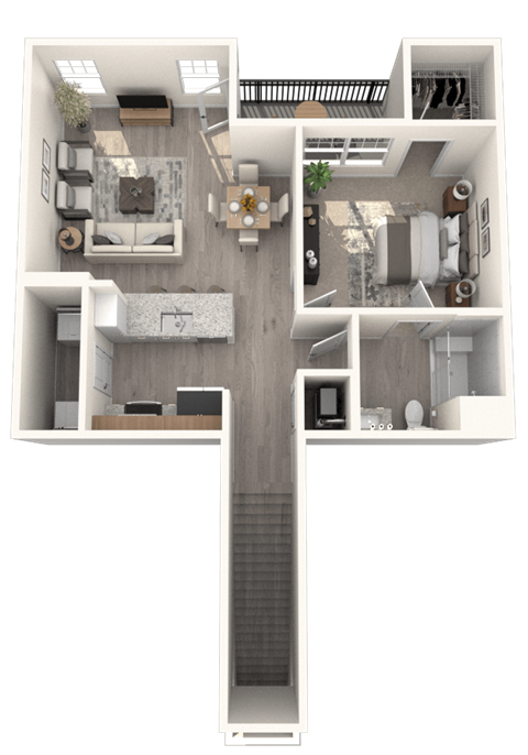 Floor plan for 1 bed, 1 bath, 831 sqft